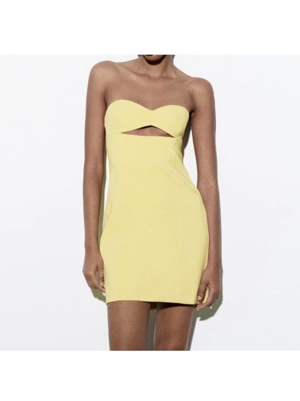 ZARA Bodycon Strapless Cut Out Mini Dress Bright Yellow NWT Size XL